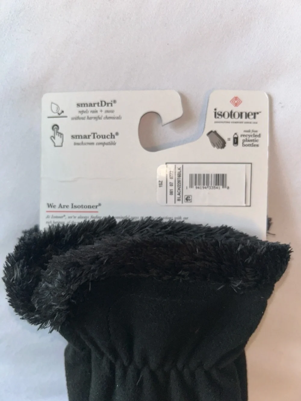 isotoner Black Fleece Sherpa Trim Tech Stretch Smart Dri Repel Technology Gloves